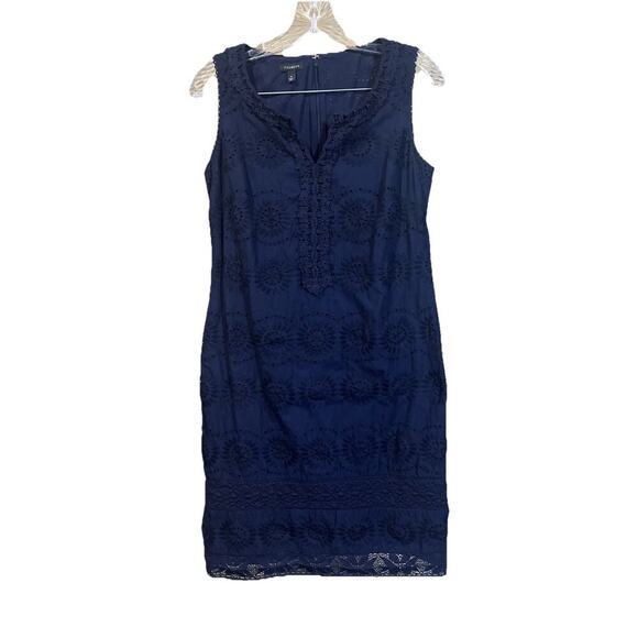 Talbots Navy Eyelet Lace Shift Dress Blue Size 4 Nautical Classic Shower Church - Picture 1 of 9